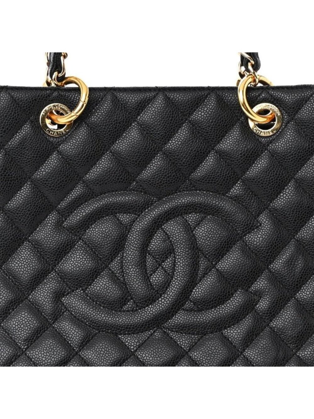 Chanel Gst Caviar Grand Shopping Tote Quilted Shoulder Bag Black Chain - Picture 3 of 10